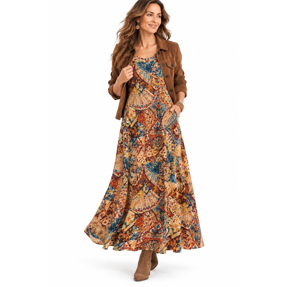 Soft Surroundings Santiago Medallion Maxi Dress Multicolor Petite Small NWOT